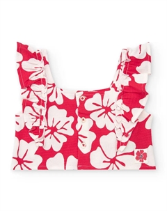 Футболка для девочки с рюшами и цветочным принтом, красный Tuc tuc