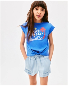 Футболка для девочки без рукавов с узлом Kids, синий El corte inglés