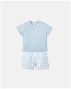Комплект из 2 предметов из футболки и шорт в небесно-голубую клетку, голубой Tutto piccolo
