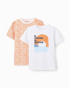 Упаковка из 2 футболок для мальчиков 100% хлопок с коротким рукавом, белый Zippy