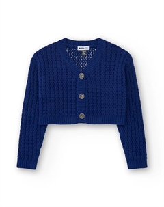 Ажурный трикотажный жакет для девочек с V-образным вырезом, тёмно-синий Tuc tuc