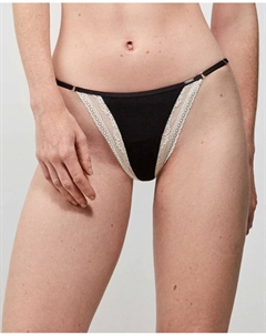 Бразильские трусики с контрастным кружевом, чёрный Gisela