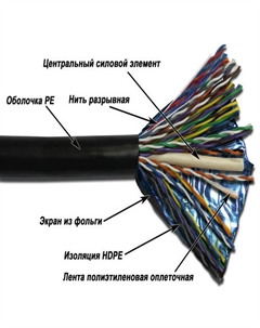 Кабель витая пара F/UTP 5e кат. 50 пар -5EFTP50-OUT 24AWG(0.51 мм), медь, одножильный (solid), внешний, PE, чёрный, уп/305м Twt