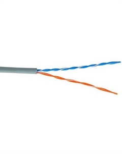 Кабель витая пара U/UTP 5e кат. 2 пары -5EUTP2PT-GY 24AWG(7х0.18 мм), медь, многожильный (stranded), внутренний, PVC, серый, уп/305м Twt