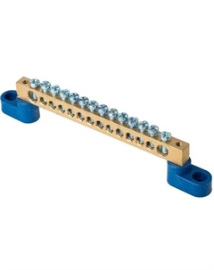 Шина sn0-125-14-2 "0" N (8x12мм) 14 отв. латунь 2 синих угловых изолятора Ekf