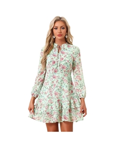 Женское летнее многослойное платье с завязкой и V-образным вырезом, полупрозрачное шифоновое мини-платье с длинными рукавами, зеленый Allegra k