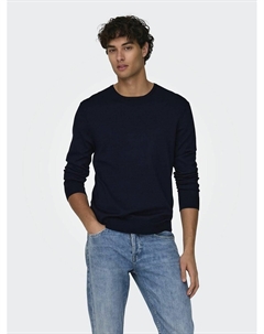 Пуловер прямого покроя с круглым вырезом синий Only & sons