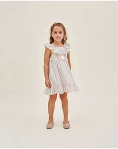 Платье в полоску для девочки с рюшами и V-образным вырезом с кисточкой, оранжевый Dadati