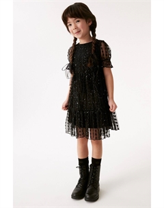 Вечернее платье из блестящей сетки с короткими рукавами, черный Next