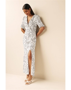 Атласное жаккардовое платье миди, черный Next