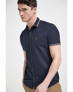 Оксфордская рубашка с короткими рукавами и стрейчом, синий Next