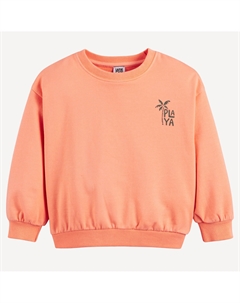 Свитшот с круглым вырезом из мольтона принт на спинке оранжевый La redoute collections