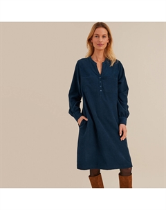 Платье-миди прямое из вельвета с длинными рукавами синий Laredoute