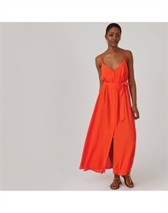 Платье на пуговицах и тонких бретелях с поясом оранжевый Laredoute