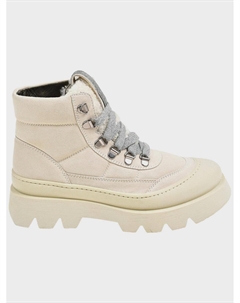 Ботинки на шнуровке с меховым язычком, молочные Brunello cucinelli