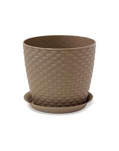 Горшок с поддоном Ротанг 3л d18см h15,8см темно-бежевый пластик Idea