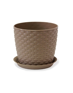 Горшок с поддоном Ротанг 2л d15,5см h13,6см темно-бежевый пластик Idea