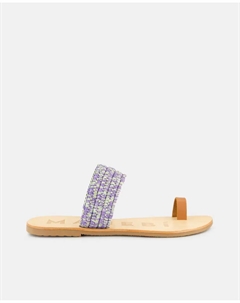 Женские сандалии на плоской подошве из рафии и кожи, цвет Malva Manebi