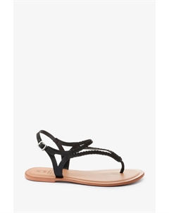 Кожаные сандалии на плоской подошве Forever Comfort с трикотажной подошвой и декоративным носком, черный Next