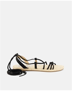 Женские кожаные эспадрильи на плоской подошве на тонких бретелях, черный Manebi