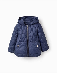Пуховик для девочки с капюшоном и застежкой-молнией, темно-синий Zippy