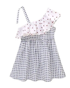 Асимметричное Девичье платье в клетку с контрастной рюшой, мультиколор Dadati