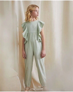 Комбинезон для девочки с рюшами светло-плюмети, зеленый Dadati