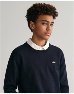 Свитер с длинными рукавами и круглым вырезом, синий Gant