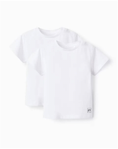 Набор из 2 футболок с короткими рукавами из 100% хлопка для мальчиков, белый Zippy