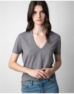 Женская футболка Wassa с короткими рукавами и стразами, серый Zadig&voltaire