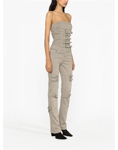 Джинсы бойфренды с вырезами и пряжками, серый Blumarine