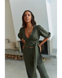 Топ с короткими рукавами запахом и V-образным вырезом, зеленый Next