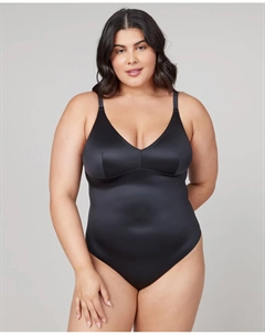 Атласное боди с компрессионными стрингами, черный Spanx