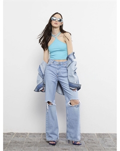 Бирюзовый воротник с лямкой на шее, однотонная укороченная хлопковая Женская майка Xside