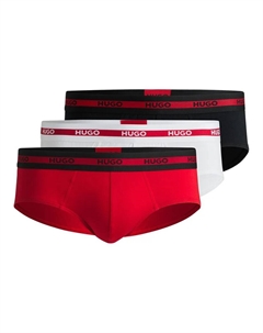 Комплект из трех трусов из эластичного хлопка с логотипом на поясе, красный Hugo