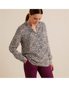 Блузка с V-образным вырезом цветочным принтом и длинными рукавами бежевый Laredoute