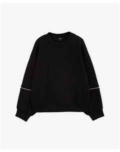 Свитшот силуэта оверсайз с металлическими молниями на рукавах черный Glvr