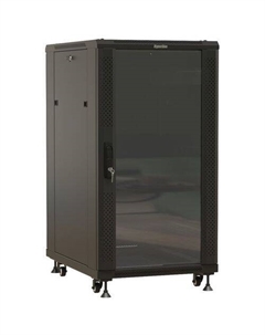 Шкаф коммутационный Hyperline TTBR-1866-AS-RAL9004 TTBR-1866-AS-RAL9004 напольный, стеклянная передняя дверь, 18U, 600x988x600 мм