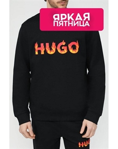 Свитшот из хлопкового футера с объемным логотипом с пламенем Hugo