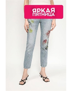 Джинсы с эффектом потертости и цветочным принтом Guess