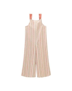 Длинный льняной комбинезон для девочки в полоску на бретелях, мультиколор Dadati