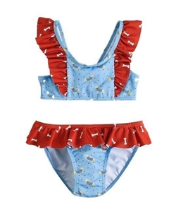 Бикини для девочки с принтом и контрастными рюшами, синий Dadati