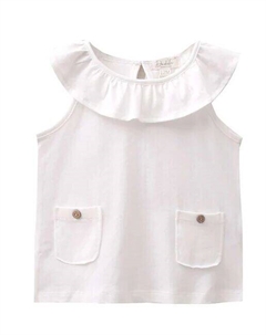 Футболка для девочки с рюшами на шее и карманами, белый Dadati