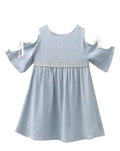 Платье для девочки с деталями на рукавах и вышивкой на талии, светло-синий Dadati