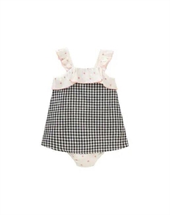 Платье для девочки в клетчатую клетку с рюшами и трусиками в тон, черный Dadati