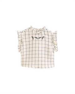 Клетчатая блузка для девочки с вышивкой, серый Dadati