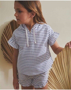 Полосатая блузка с капюшоном для девочки, синий Dadati