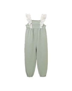 Длинный комбинезон для девочки с контрастными рюшами, зеленый Dadati