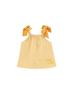 Кофточка в мелкую клетку для девочки с бантиками на бретелях, горчичный Dadati