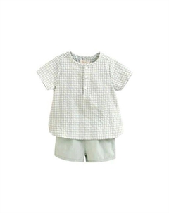 Комплект для мальчика из рубашки и шорт в мелкую клетку, светло-зеленый Dadati